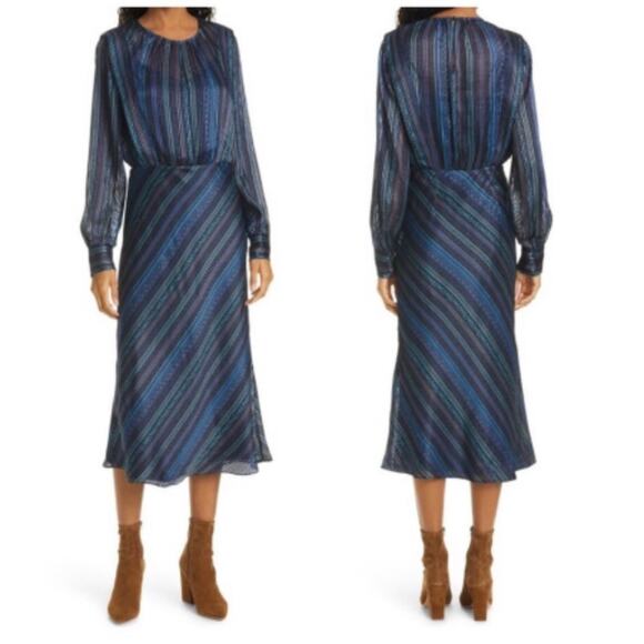 New Veronica Beard Dita Printed Devoré-satin Silk Midi Long Sleeve Dress size 4 - Picture 6 of 9